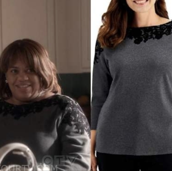 KAREN SCOTT | velvet overlay sweater blouse - Picture 7 of 7